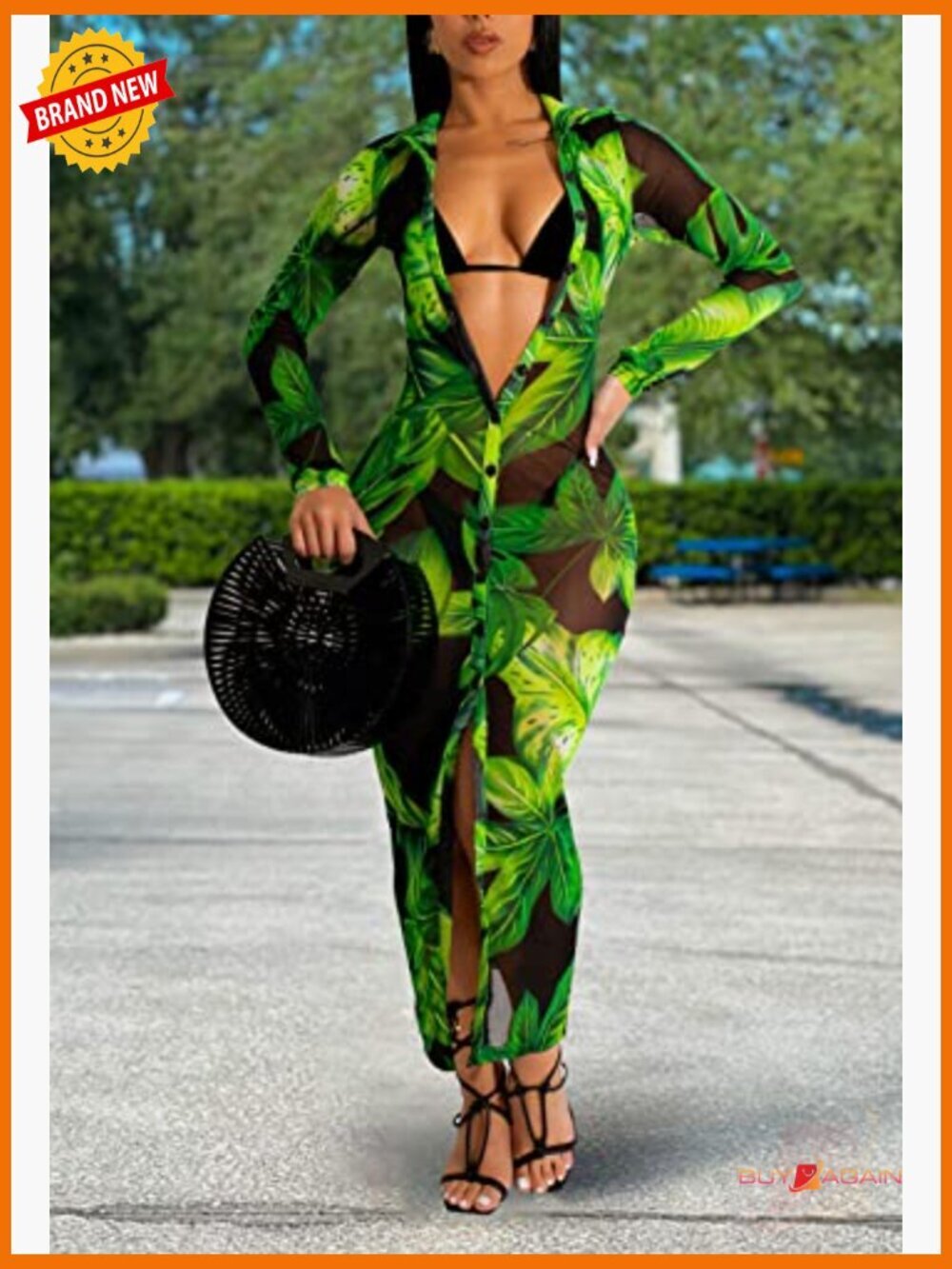 Sheer Bodycon Midi Dress Long Sleeve Club Night Out Beach Cover Up - Picture 3 of 7